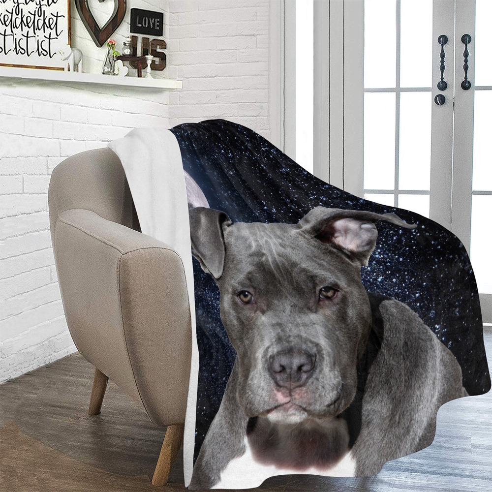 Dog Pitbull Terrier and Moon Ultra-Soft Micro Fleece Blanket 60"x80"