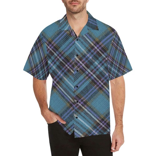 Turquoise Plaid Hawaiian Shirt (Model T58)