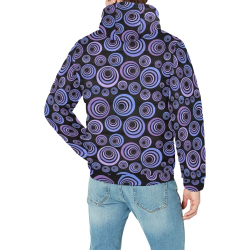 Retro Psychedelic Pretty Purple Pattern Men's Padded Hooded Jacket (Model H42)
