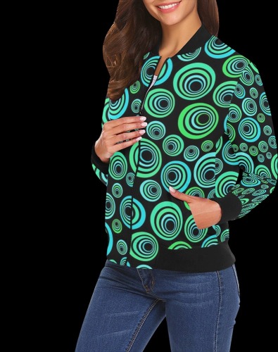 Retro Psychedelic Pretty Green Pattern All Over Print Bomber Jacket for Women (Model H19)