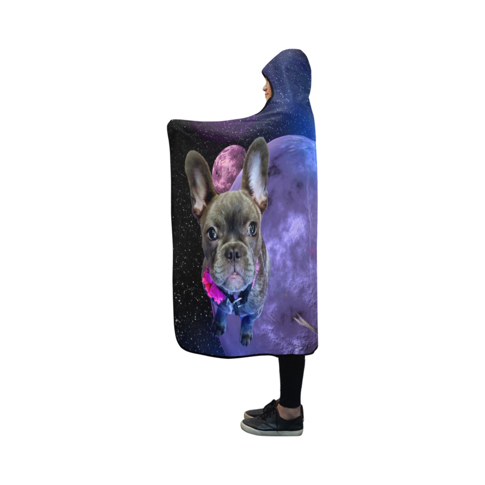 Dog French Bulldog and Planets Hooded Blanket 50''x40''