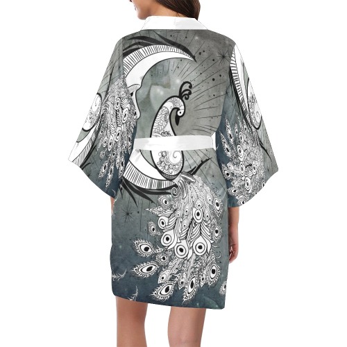 Wonderful peacock on the moon Kimono Robe