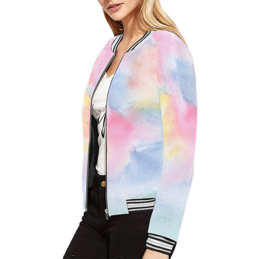 Colorful watercolor All Over Print Bomber Jacket for Women (Model H21)