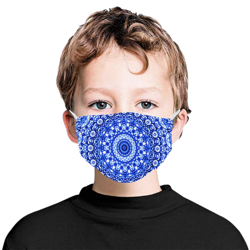 Blue Mandala Mehndi Style G403 Flat Mouth Mask with Drawstring
