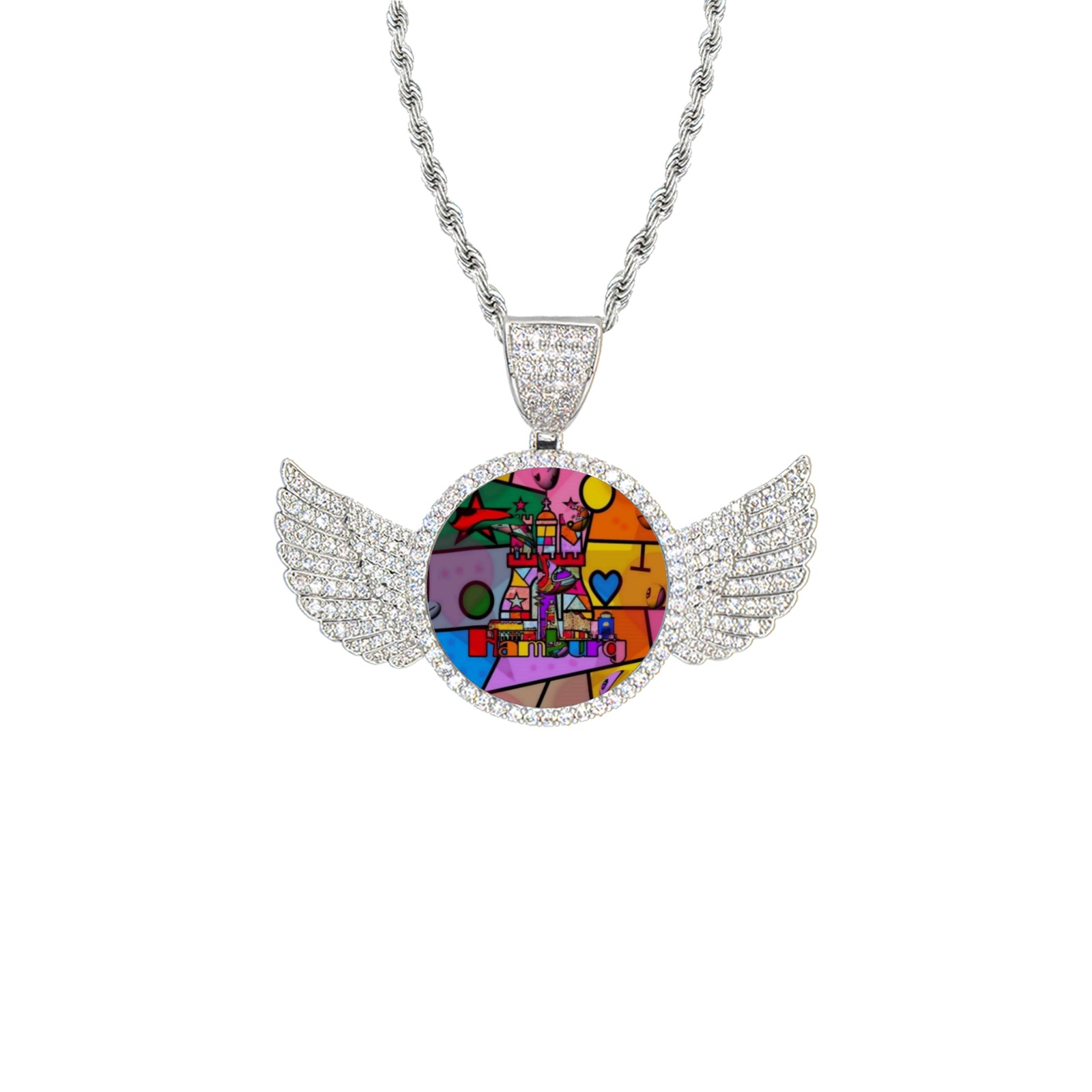 Hamburg by Nico Bielow Wings Silver Photo Pendant with Rope Chain