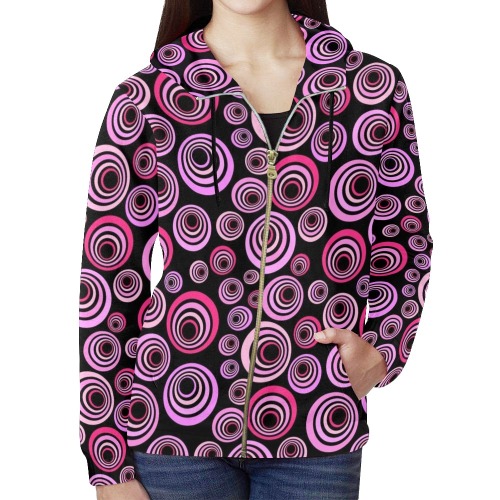 Retro Psychedelic Pretty Pink Pattern All Over Print Full Zip Hoodie for Women (Model H14)