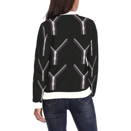 chaqueta mujer negro con cremalleras All Over Print Bomber Jacket for Women (Model H36)