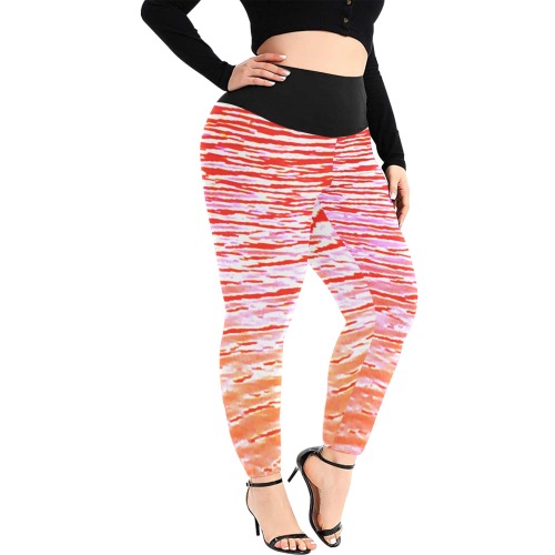 Orange and red water Women's Extra Plus Size High Waist Leggings (Model L45)