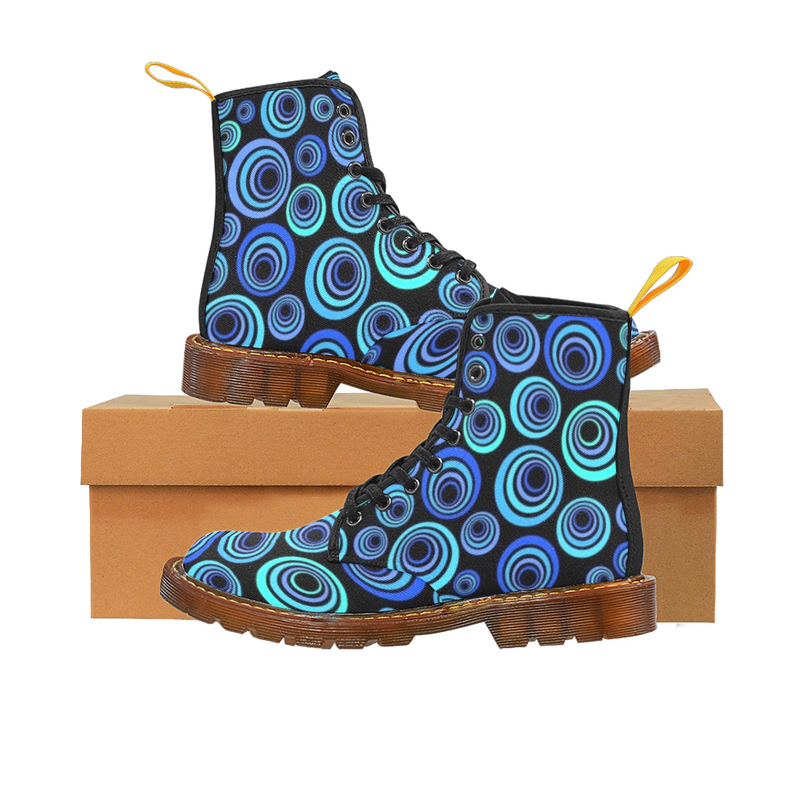 Retro Psychedelic Pretty Blue Pattern Martin Boots For Men Model 1203H