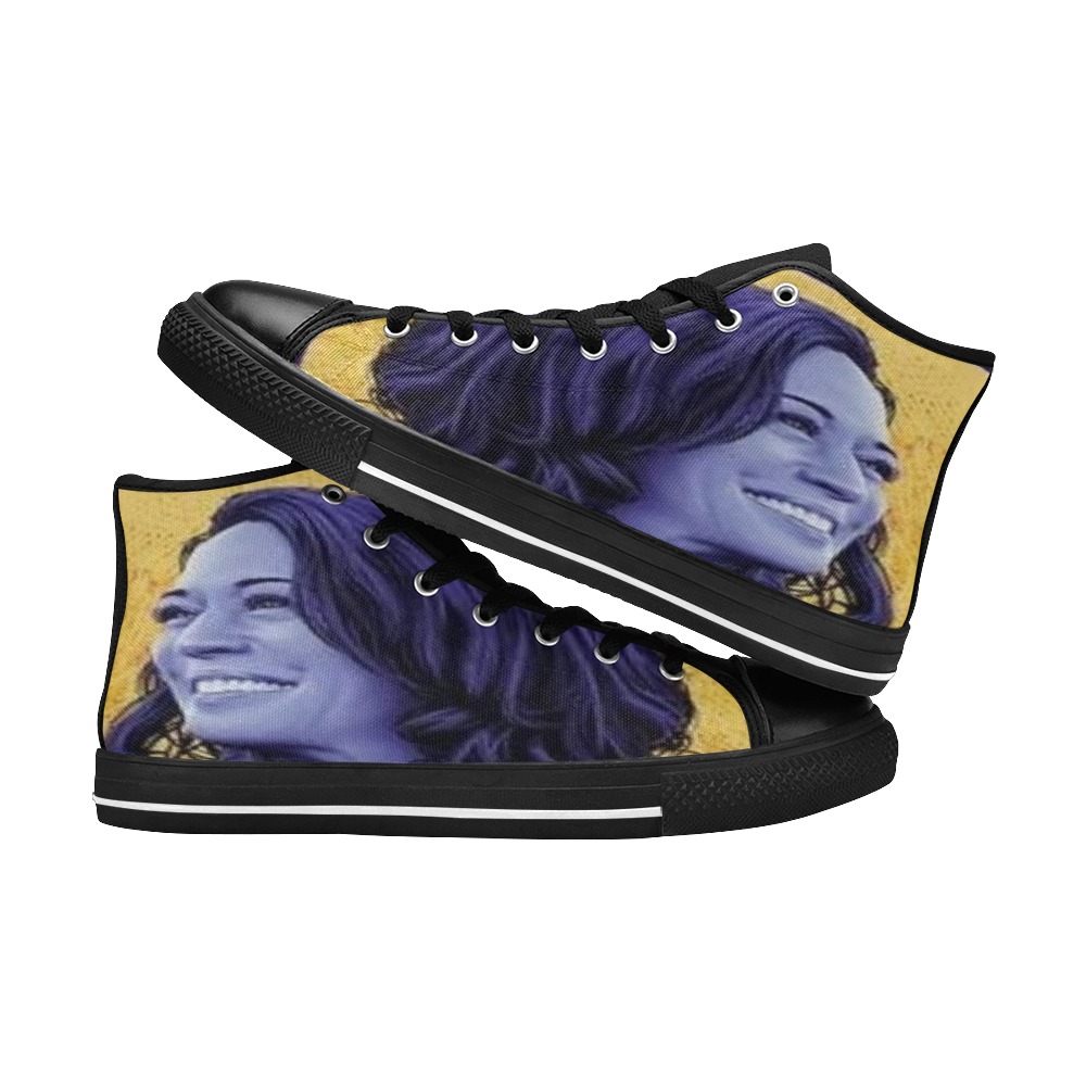 Kamala Harris Inspired Theme (Black) Women's Classic High Top Canvas Shoes (Model 017)