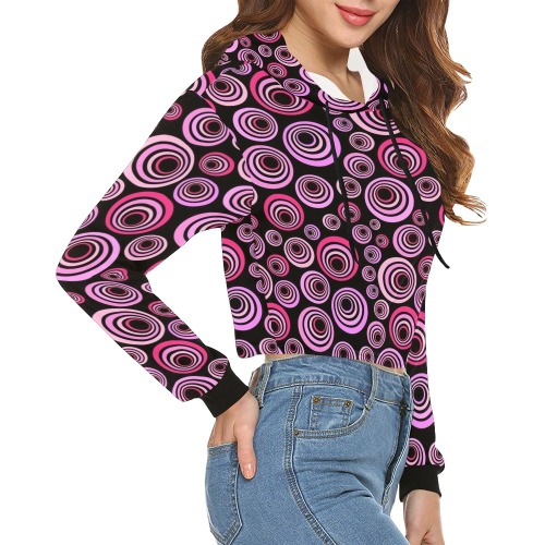 Retro Psychedelic Pretty Pink Pattern All Over Print Crop Hoodie for Women (Model H22)