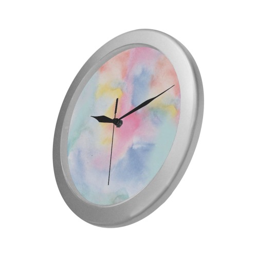 Colorful watercolor Silver Color Wall Clock