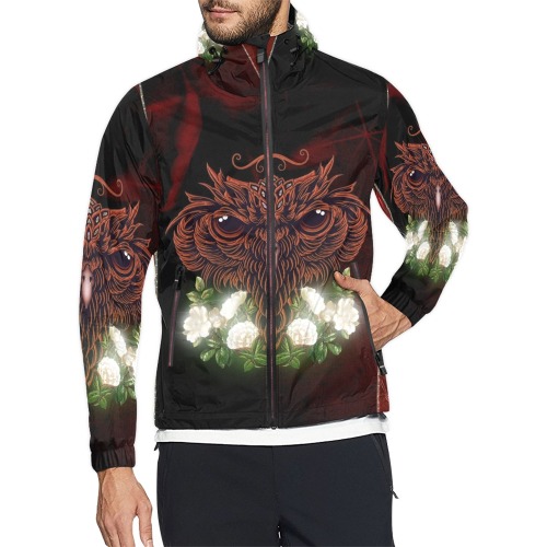 Awesome owl with flowers Unisex All Over Print Windbreaker (Model H23)