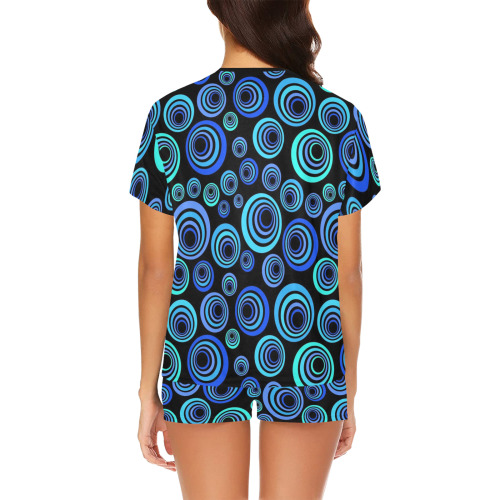 Retro Psychedelic Pretty Blue Pattern Women's Short Pajama Set