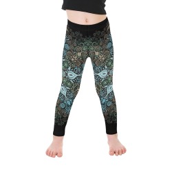 Turquoise Mandala Garden Watercolor Kid's Ankle Length Leggings (Model L06)