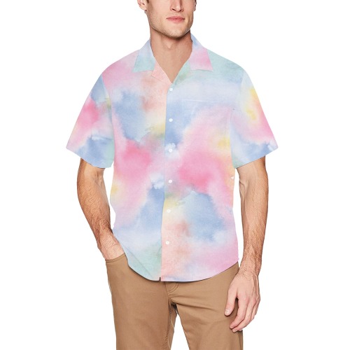 Colorful watercolor Hawaiian Shirt with Chest Pocket (Model T58)