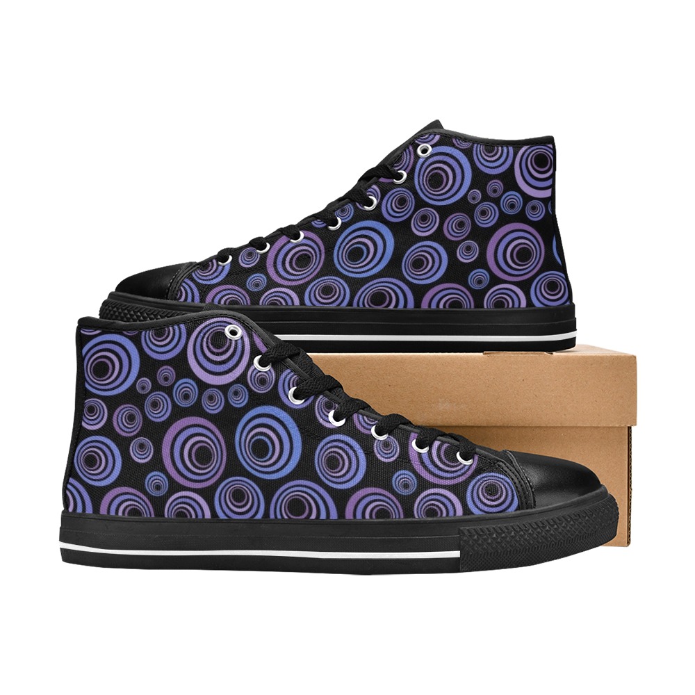 Retro Psychedelic Pretty Purple Pattern High Top Canvas Shoes for Kid (Model 017)
