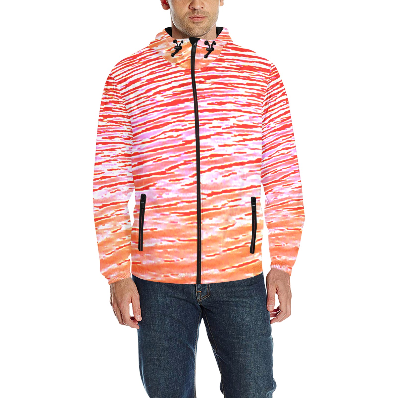 Orange and red water All Over Print Quilted Windbreaker for Men (Model H35)