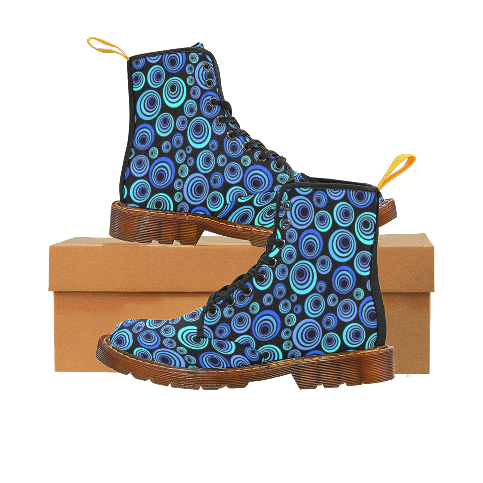 Retro Psychedelic Pretty Blue Pattern Martin Boots For Women Model 1203H
