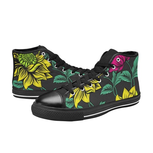 Neon Tropical Yellow Men’s Classic High Top Canvas Shoes (Model 017)