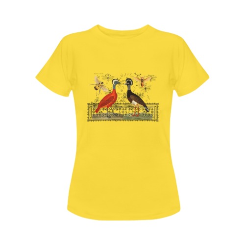 Two Hens, Two Bees and an Illustrated Rug Yellow Women's T-Shirt in USA Size (Front Printing Only)