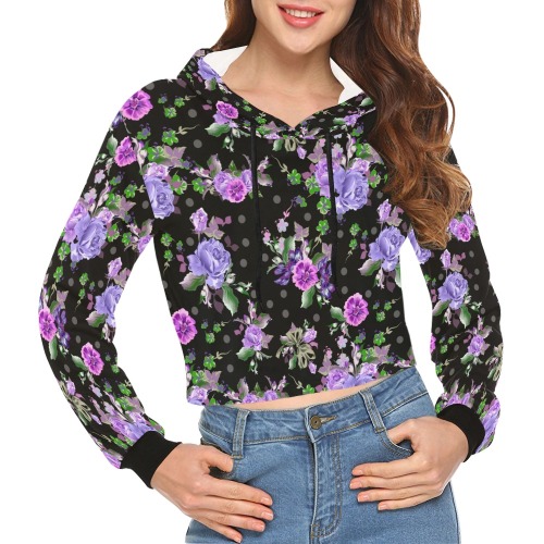 Purple Flower Dreams All Over Print Crop Hoodie for Women (Model H22)