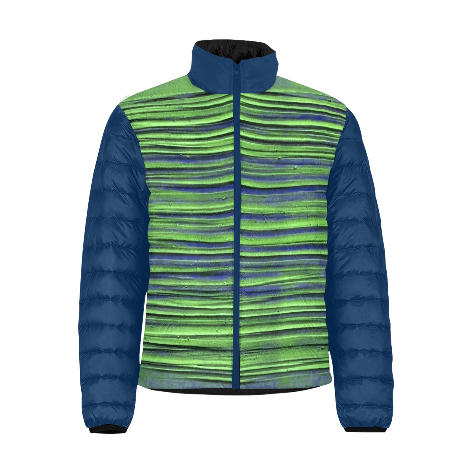 RETRO LINES GREEN BLUE Men's Stand Collar Padded Jacket (Model H41)