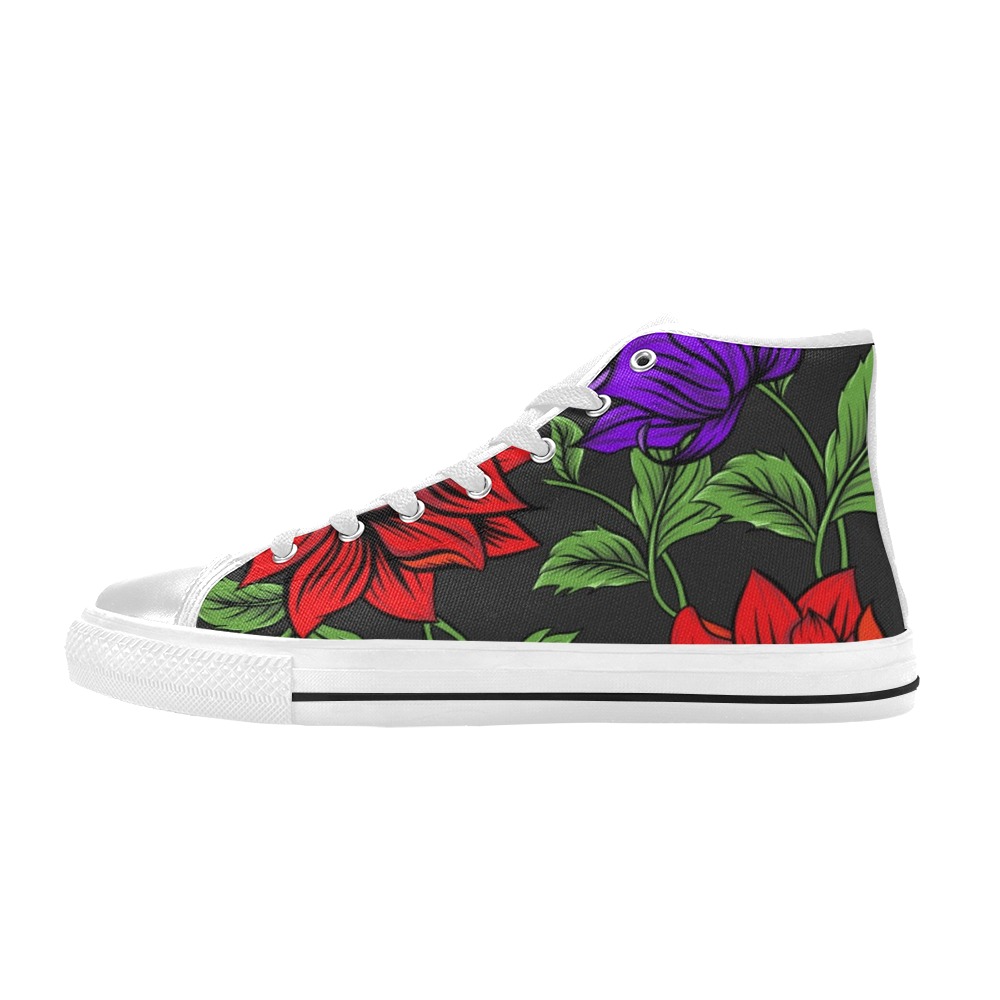 Neon Tropical Red High Top Canvas Shoes for Kid (Model 017)