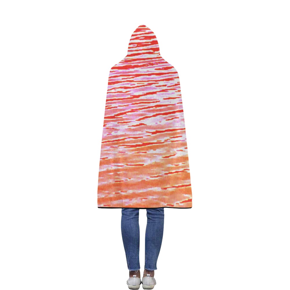 Orange and red water Flannel Hooded Blanket 50''x60''