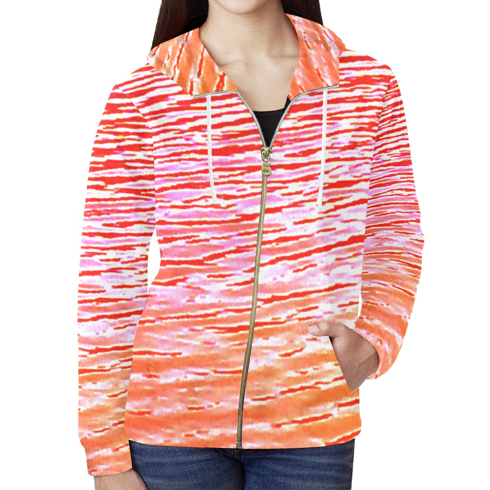 Orange and red water All Over Print Full Zip Hoodie for Women (Model H14)