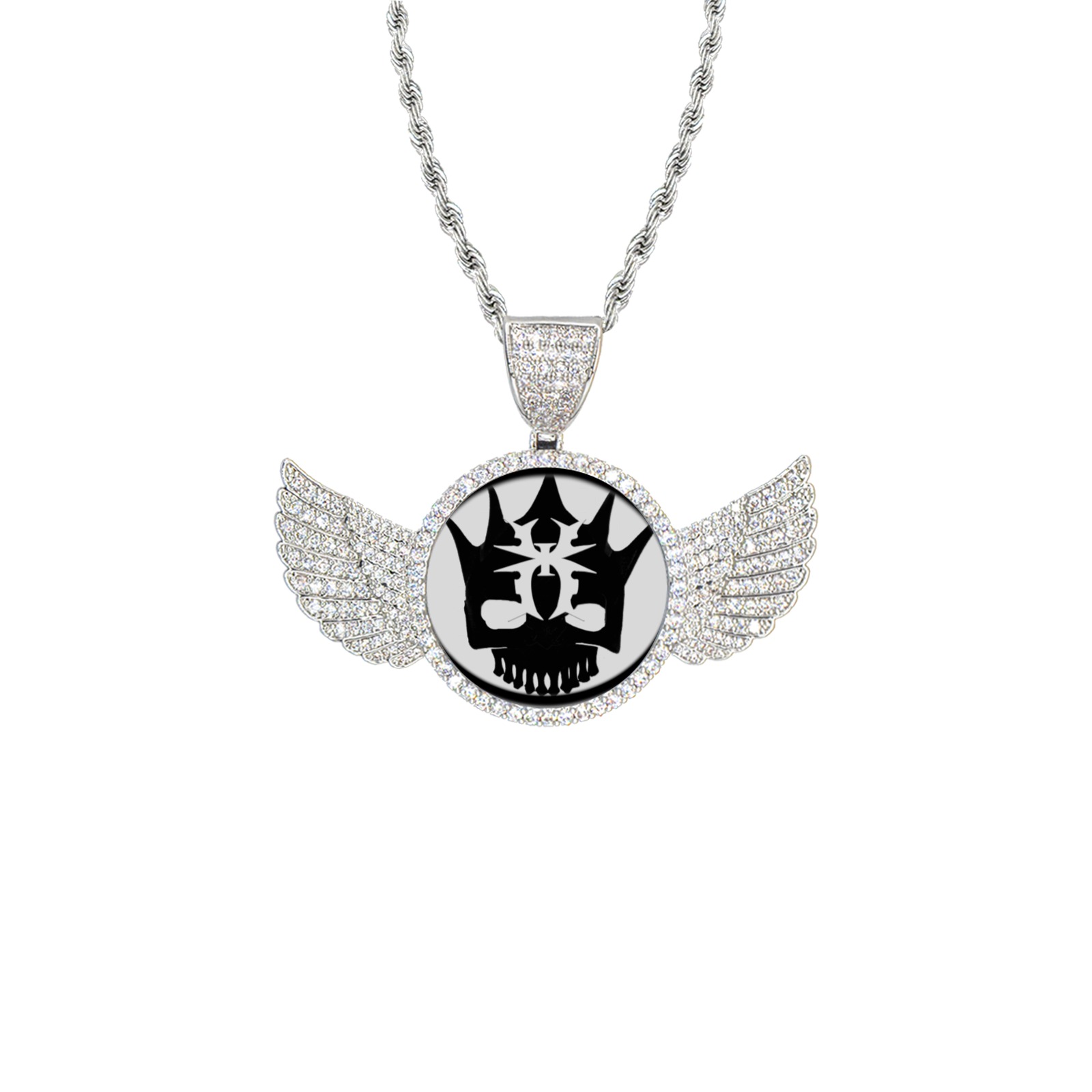 Hustler Pendant Wings Silver Photo Pendant with Rope Chain