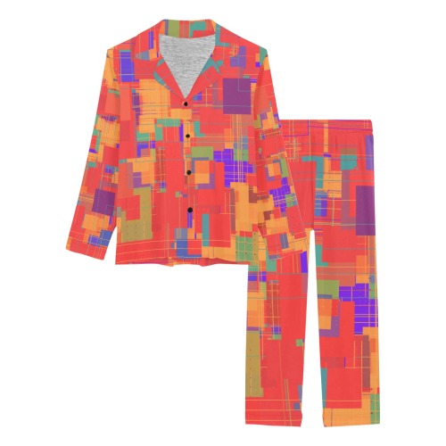 Random Shapes Abstract Pattern Women's Long Pajama Set