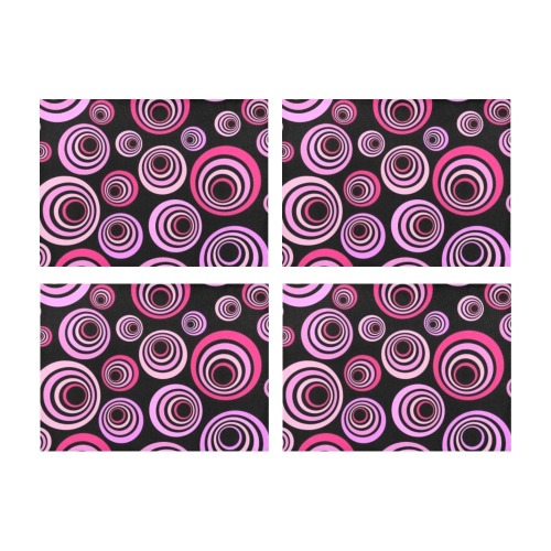 Retro Psychedelic Pretty Pink Pattern Large Placemat 14’’ x 19’’ (Set of 4)