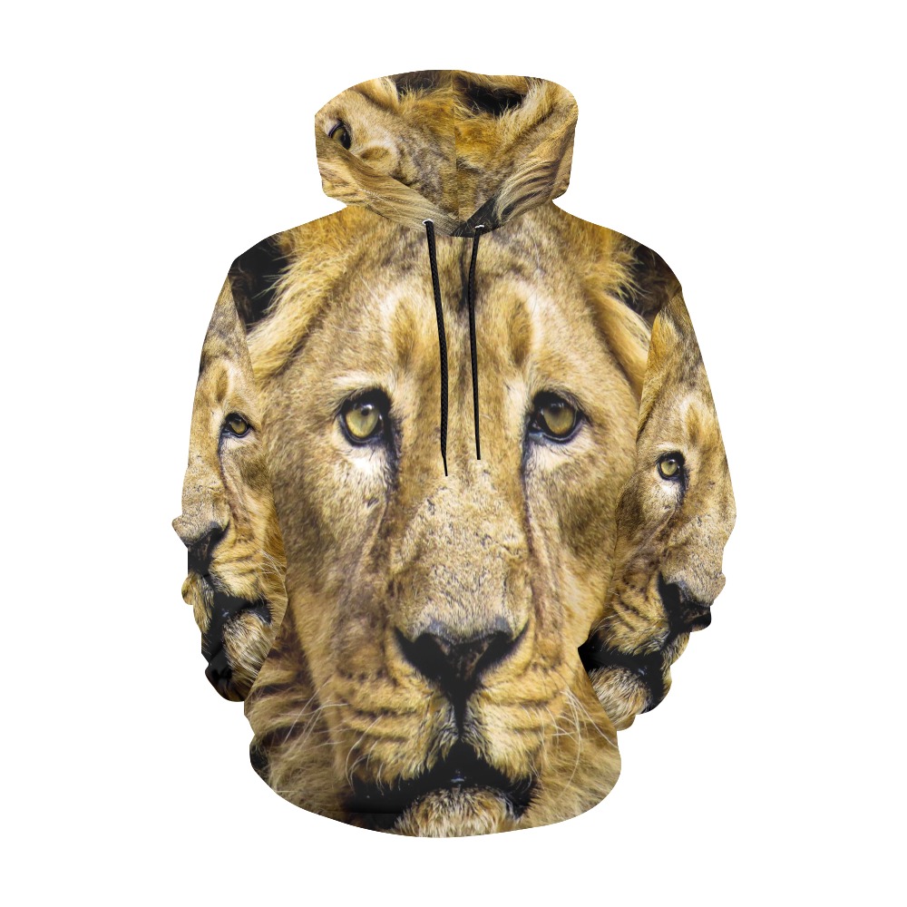 Face of Lion All Over Print Hoodie for Women (USA Size) (Model H13)