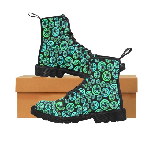 Retro Psychedelic Pretty Green Pattern Martin Boots for Men (Black) (Model 1203H)