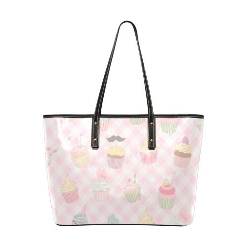 Cupcakes Chic Leather Tote Bag (Model 1709)