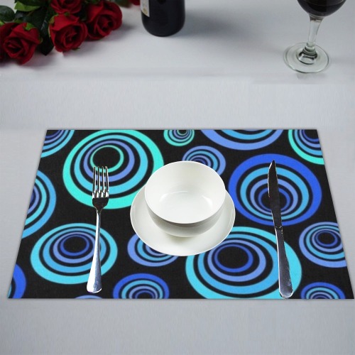 Retro Psychedelic Pretty Blue Pattern Large Placemat 14’’ x 19’’ (Set of 6)