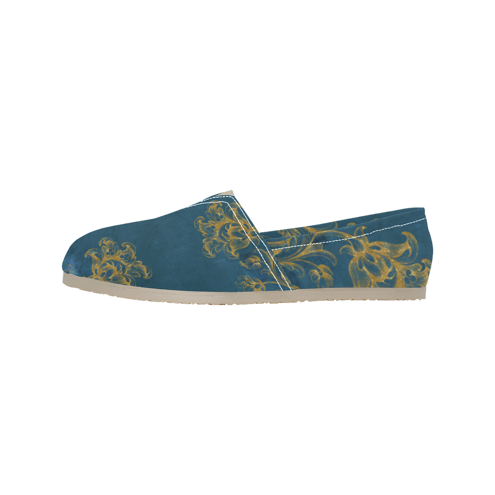 Casual Teal Gold Swirl Women's Classic Canvas Slip-On (Model 1206)