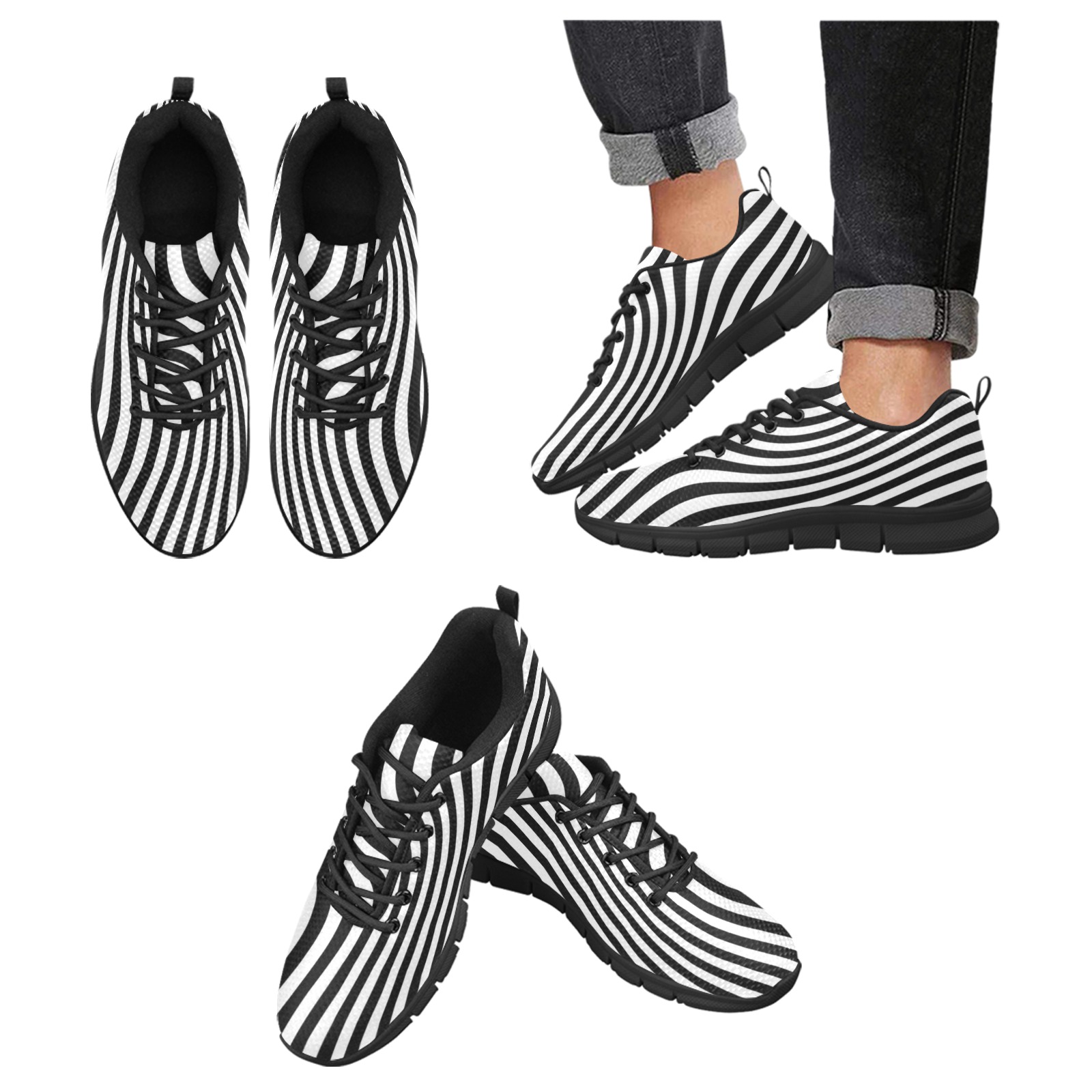 Op Art XD Warped Stripes Men's Breathable Running Shoes (Model 055)