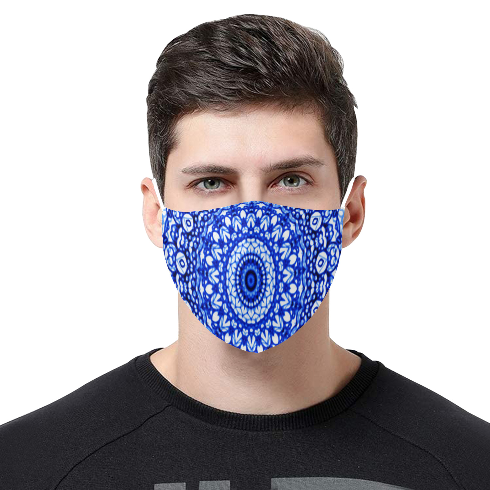 Blue Mandala Mehndi Style G403 3D Mouth Mask with Drawstring (Pack of 20) (Model M04)