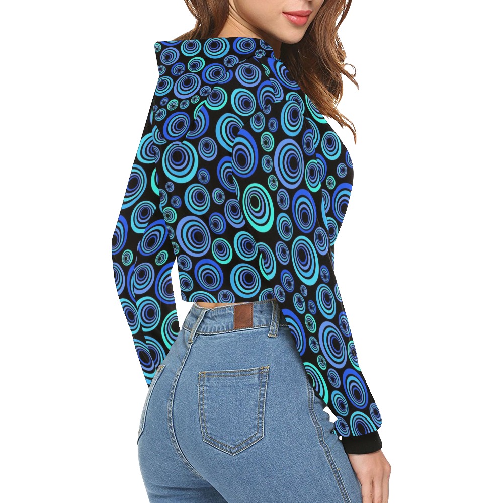 Retro Psychedelic Pretty Blue Pattern All Over Print Crop Hoodie for Women (Model H22)