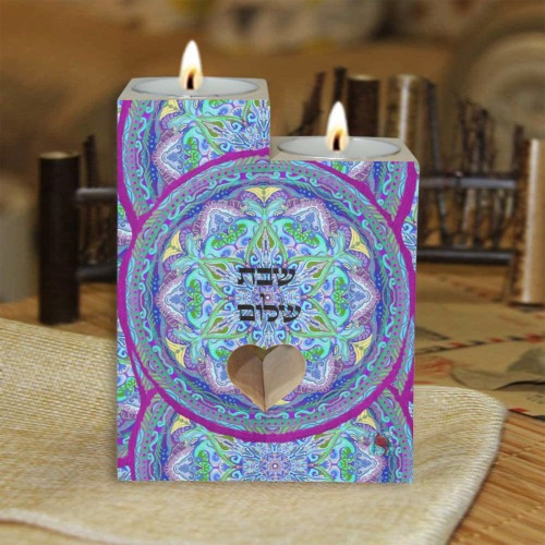 embroidery shabbat shalom Wooden Candle Holder (Without Candle)
