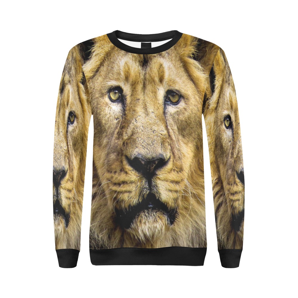 Face of Lion All Over Print Crewneck Sweatshirt for Women (Model H18)