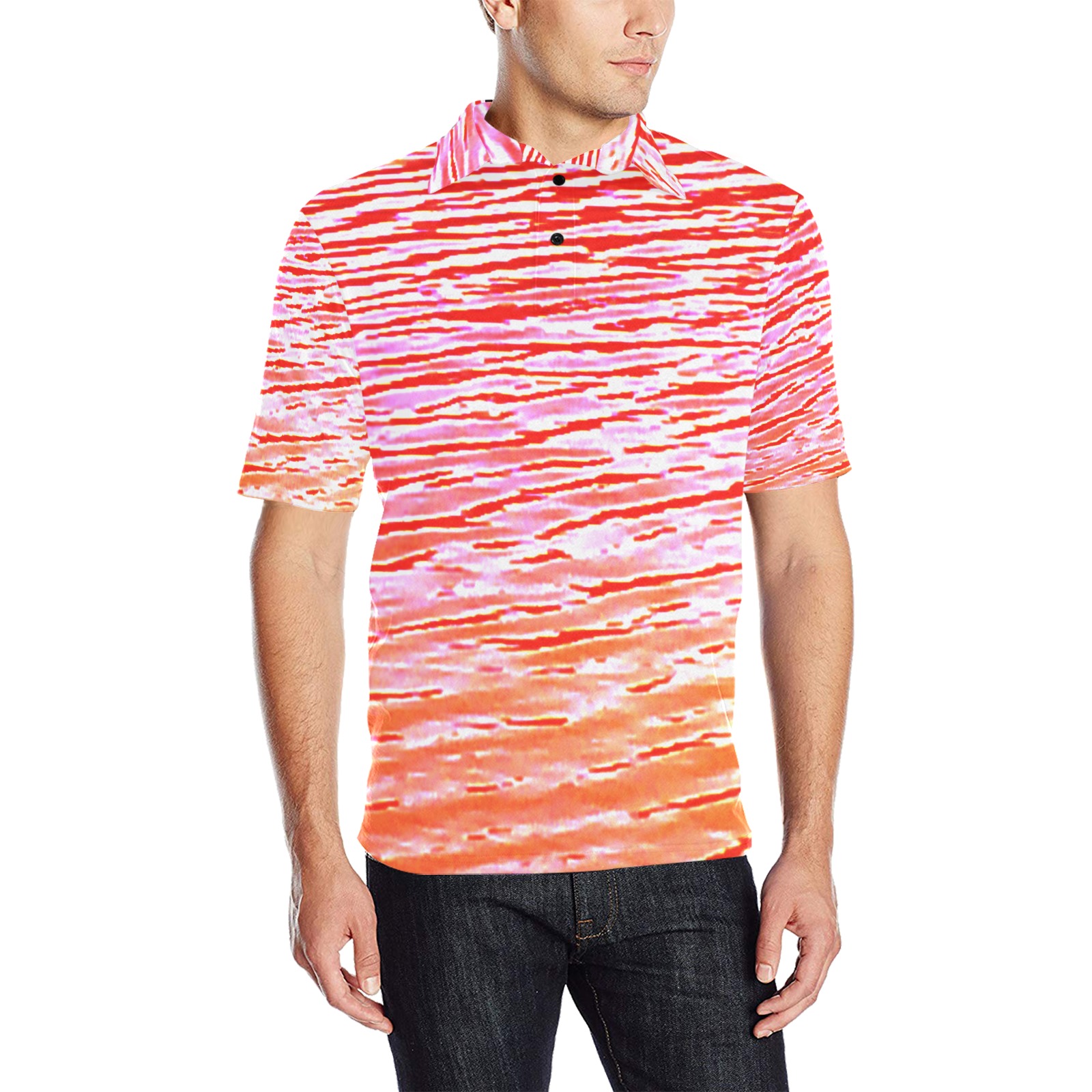 Orange and red water Men's All Over Print Polo Shirt (Model T55)