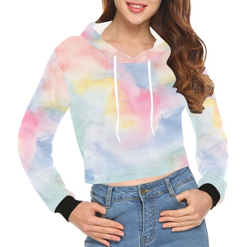 Colorful watercolor All Over Print Crop Hoodie for Women (Model H22)