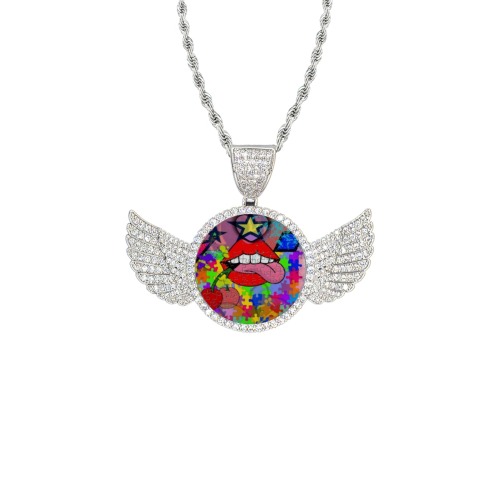 Lick me by Nico Bielow Wings Silver Photo Pendant with Rope Chain