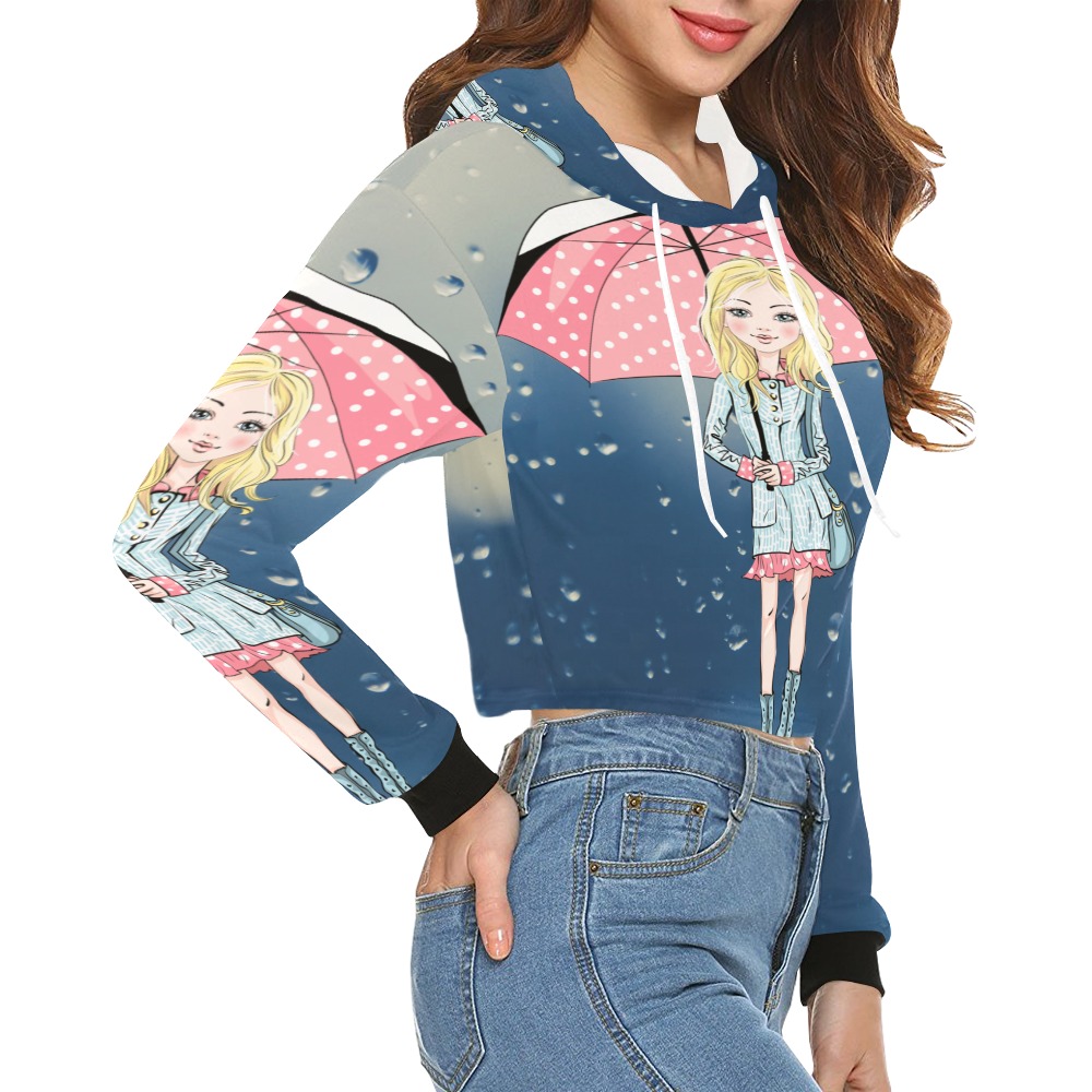 sudadera chica lluvia All Over Print Crop Hoodie for Women (Model H22)