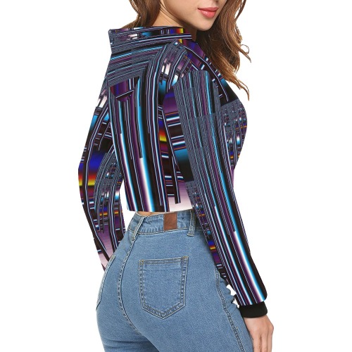 Line Bar All Over Print Crop Hoodie for Women (Model H22)