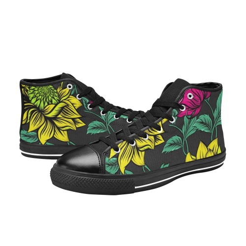 Neon Tropical Yellow High Top Canvas Shoes for Kid (Model 017)