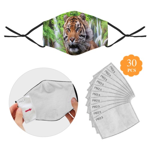 Tiger and Waterfall 3D Mouth Mask with Drawstring (30 Filters Included) (Model M04) (Non-medical Products)